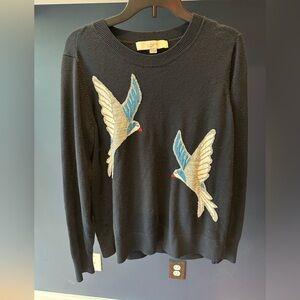 LOFT navy blue bird sweater sz M